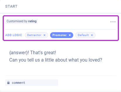 AskNicely Conversation Builder with question cards and conditional logic editor