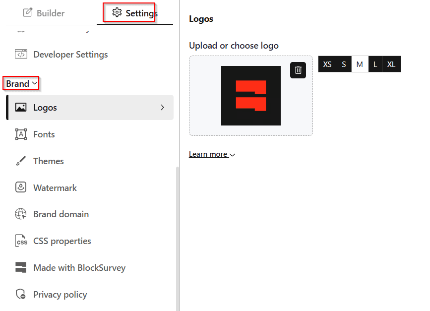 BlockSurvey survey builder design interface with branding controls