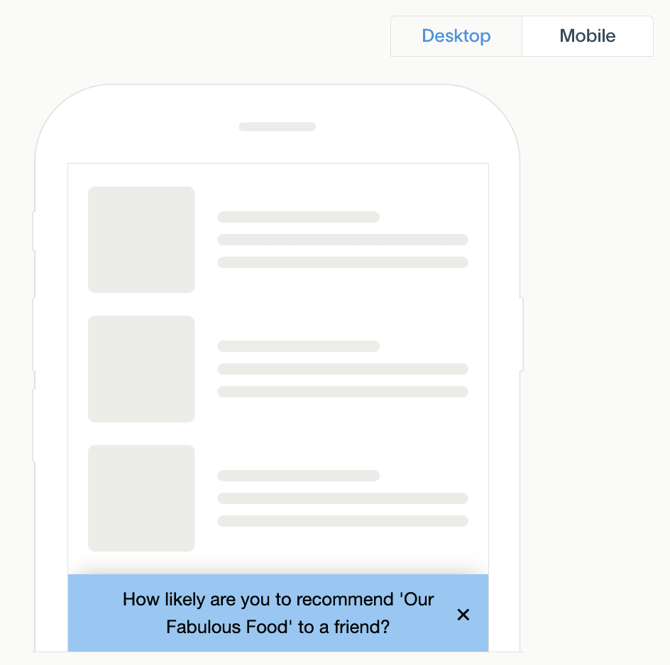 Delighted web survey respondent view with mobile and desktop preview
