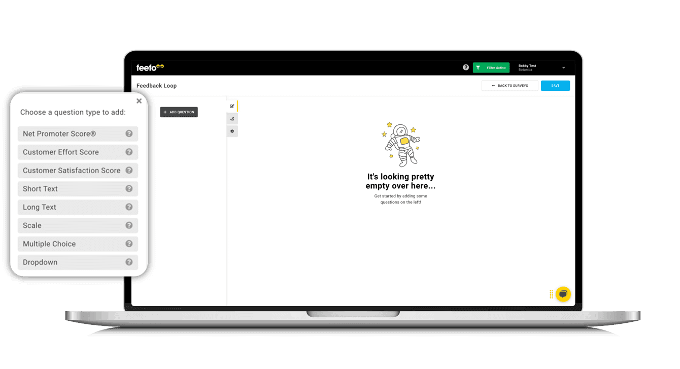 Feefo survey editor for adding and configuring survey questions