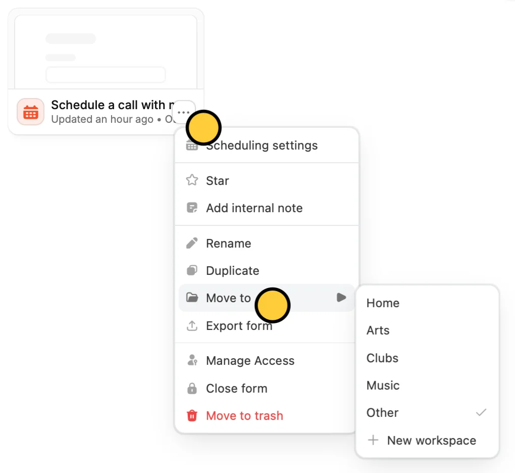 Fillout dashboard showing workspaces and form list