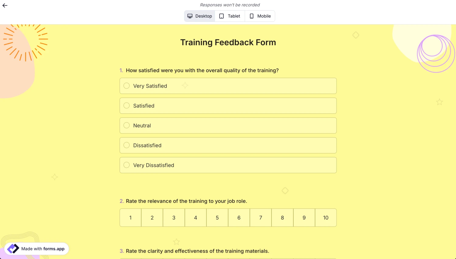 forms.app published training feedback survey preview as respondents see it