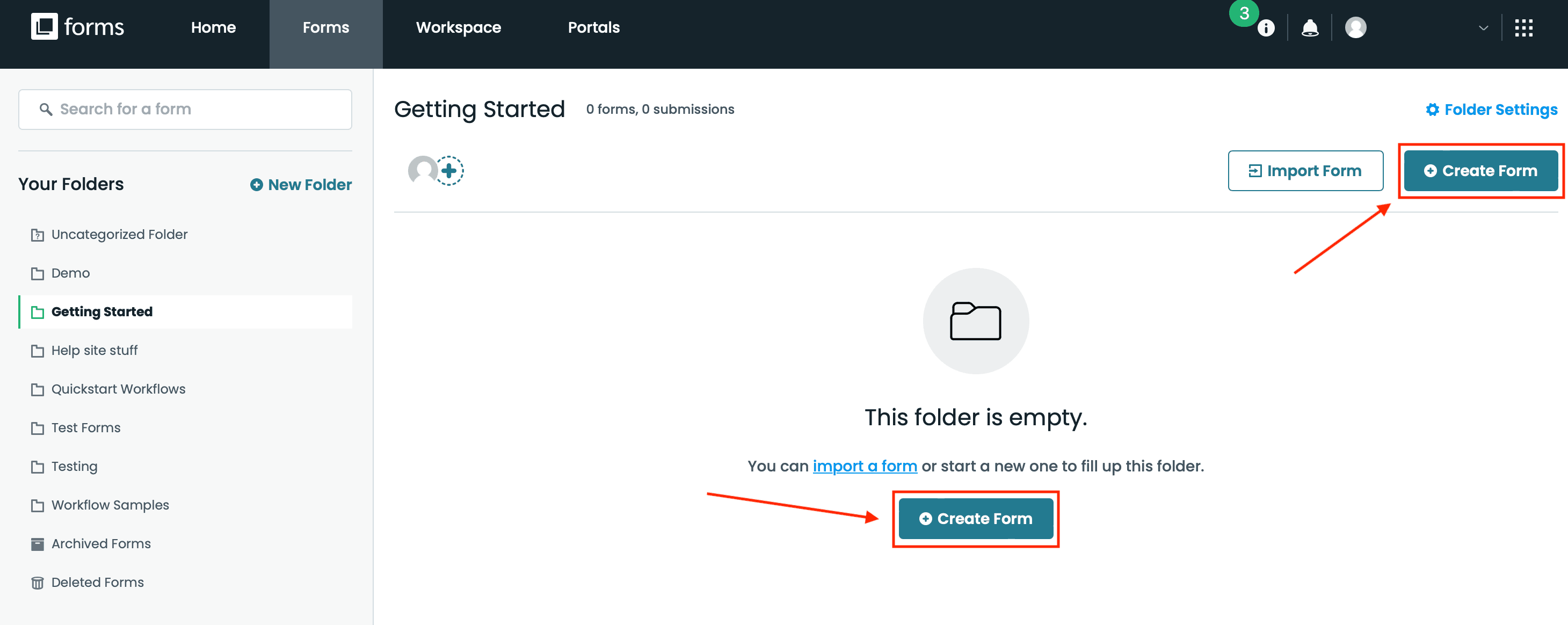 Formstack forms dashboard with Create button to start a new form