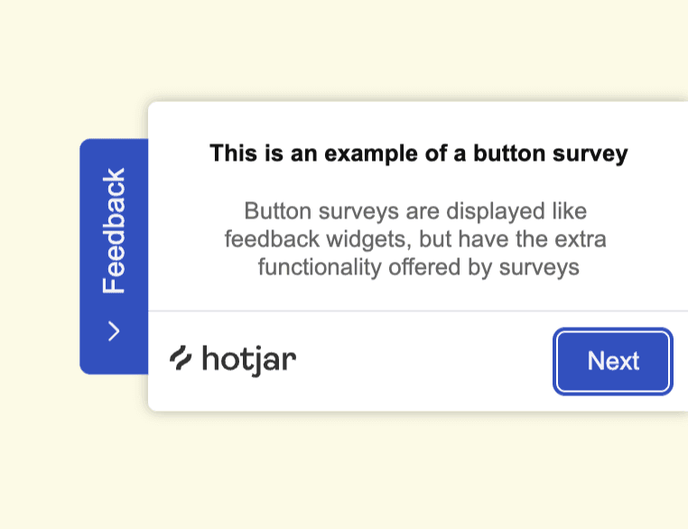 Hotjar button survey expanded on a live website as respondents see it