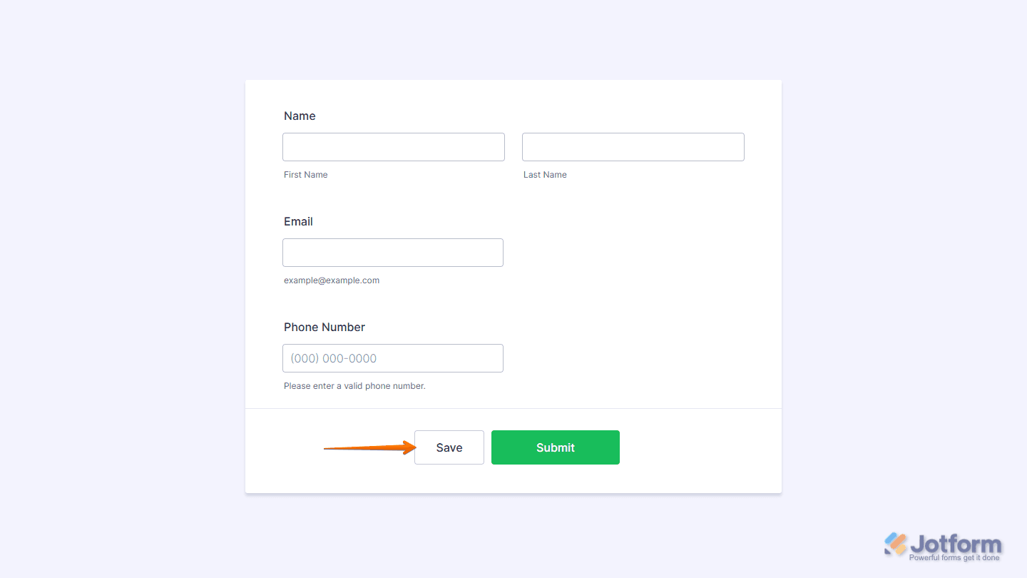 Jotform published survey respondent view with form fields and submit button