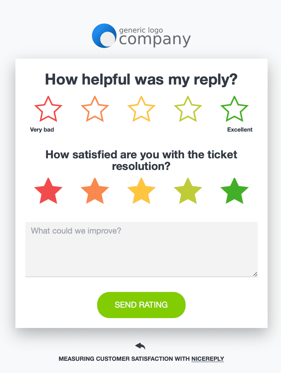 Nicereply CSAT survey respondent view with single-page smiley rating layout