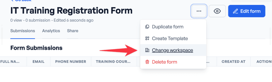 OpnForm workspace Forms dashboard listing forms with management options