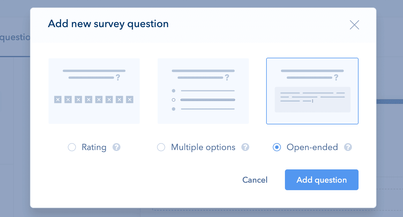 Retently survey question editor for managing NPS follow-up questions