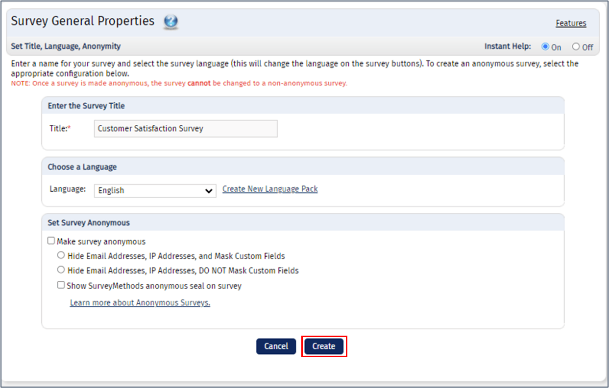 SurveyMethods survey design page with question editor and builder toolbar