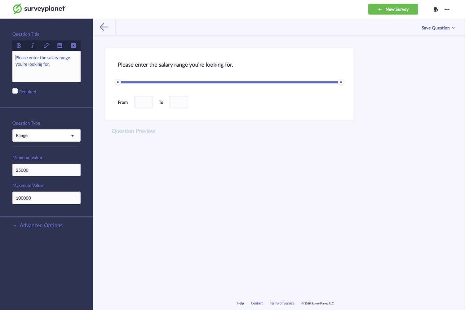 SurveyPlanet question editor survey builder interface