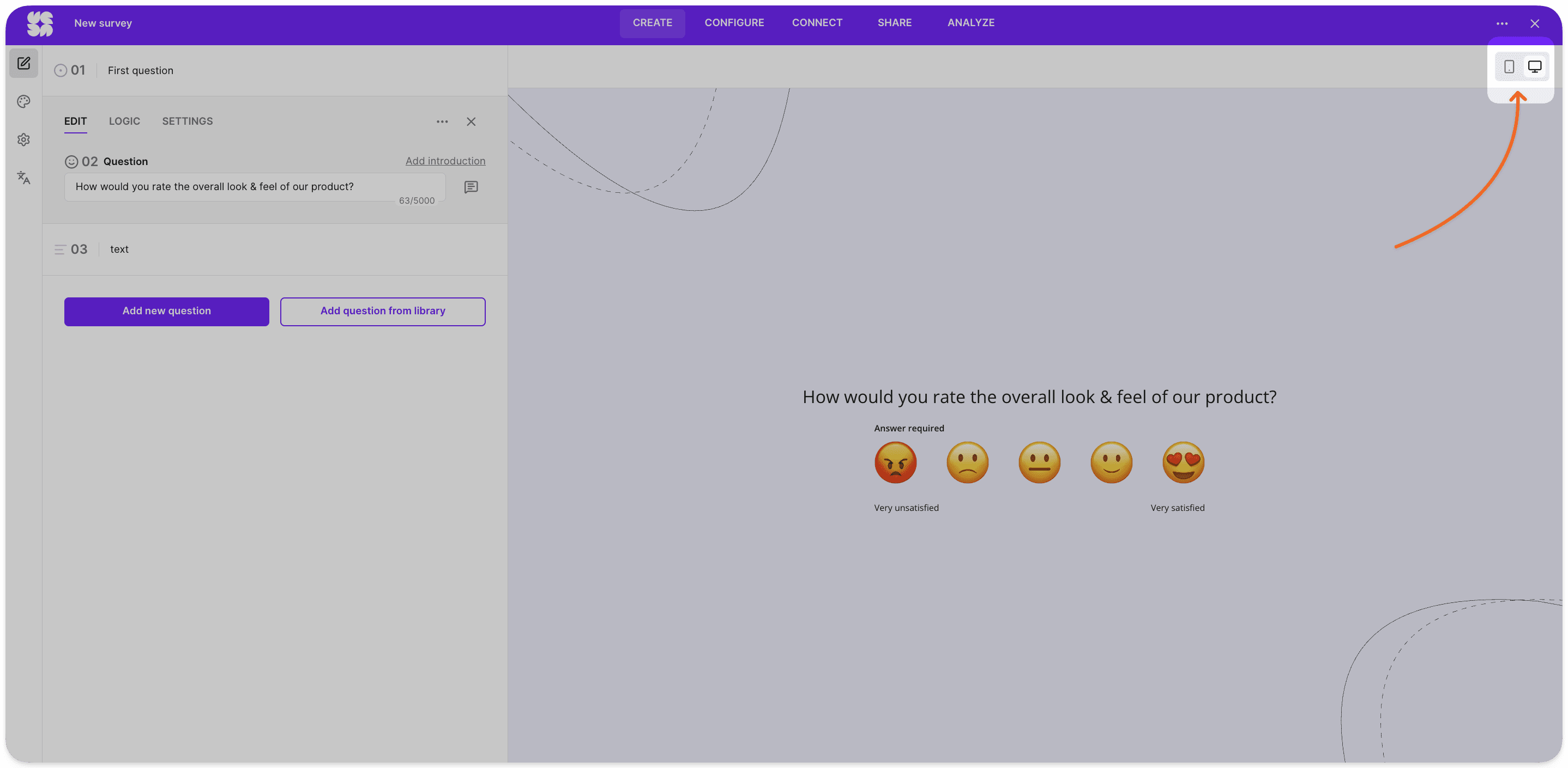 Survicate published survey preview as respondents see it on desktop