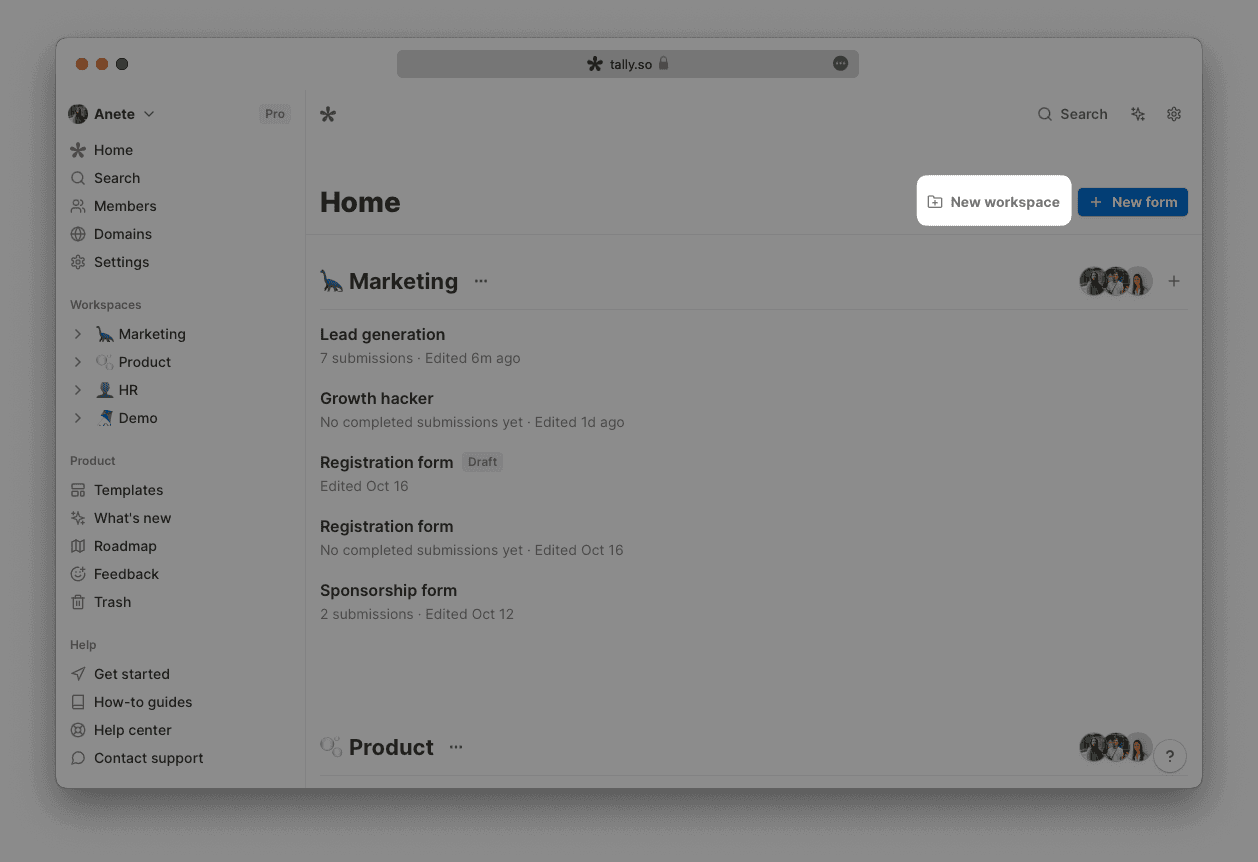 Screenshot of Tally Dashboard