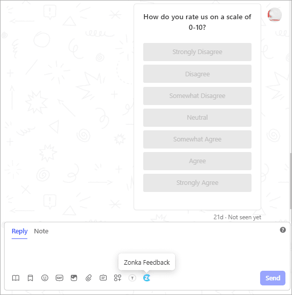 Zonka Feedback in-chat survey shown to respondents in Intercom messenger